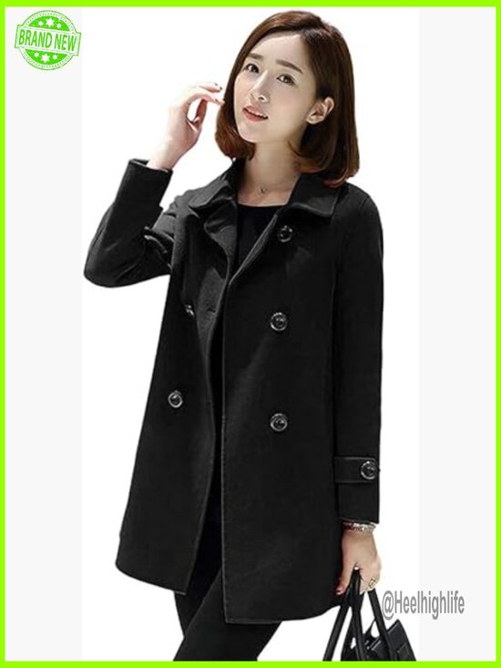 Jackets & Blazers - Double Breasted Wool Pea Coat Classic Fit Mid Length Outerwear